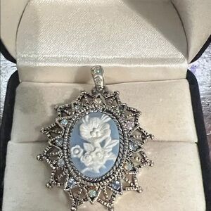 Elegant Blue and Silver Cameo Pendant